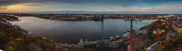 Hermosa Foto Paisaje Ciudad Estocolmo Vista Desde Skinnarviksberget Tarde Del — Foto de Stock