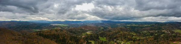 Panorama Notranjska Región Slovenia Colores Otoñales Con Densas Nubes Llevando —  Fotos de Stock