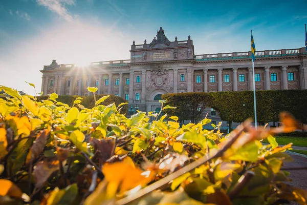 Шведський Парламент Риксдаг Його Неокласичним Фасадом Центрі Стокгольма Сонячний Осінній — стокове фото