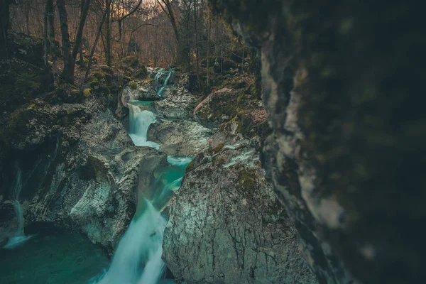 Gyönyörű Vízesések Vagy Kis Vízesés Lepena Völgyében Szlovén Julian Alpokban — Stock Fotó