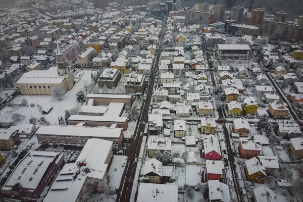 Утренняя Воздушная Зимняя Панорама Сиски Пригородной Части Любляны Столицы Словении — стоковое фото