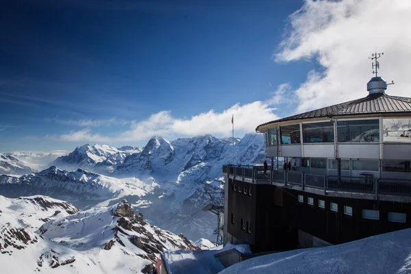 Beautiful Alpine Panorama Sunny Day Top Schilthorn Switzerland Peak Murren — Stock Photo, Image