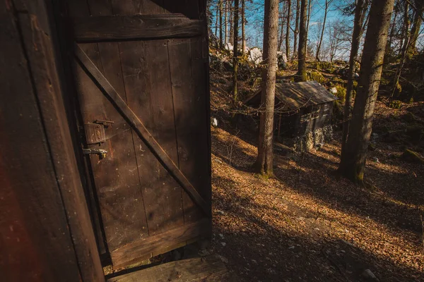 Kocevje Kocevski Rog Daki Ormanın Derinliklerinde Saklanan Eski Kışlalar Kulübeler — Stok fotoğraf