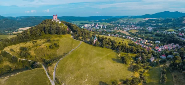 Panorama Aéreo Drone Banska Stiavnica Cavalaria Eslováquia Belo Objeto Barroco — Fotografia de Stock