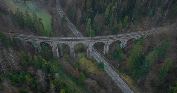 Varázslatos Légi Panoráma Misztikus Glebce Viadukt Közel Wisla Lengyelország Késő — Stock Fotó