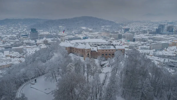 파노라마 Winter Airair Panorama 류블랴나 Ljubljana 중심이 하이라이트로 시내의 레위블랴나 — 스톡 사진