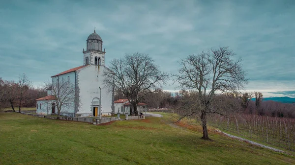 Vue Aérienne Église Vierge Marie Obersljan Device Marije Obrsljanske Près — Photo