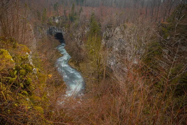 River Rak Serpenteando Través Rakov Skocjan Famoso Hermoso Paisaje Kárstico — Foto de Stock