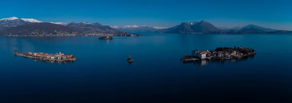 Szeroka Panorama Isola Superiore Isola Bella Lago Maggiora Włoszech Piękny — Zdjęcie stockowe