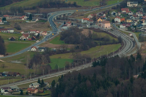 Dorf Und Bahnhof Von Grobelno Vom Rifnik Hügel Der Nähe — Stockfoto