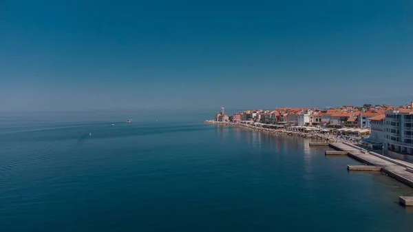 Luftaufnahme Der Malerischen Stadt Piran Herzen Der Slowenischen Istrien Einem — Stockfoto