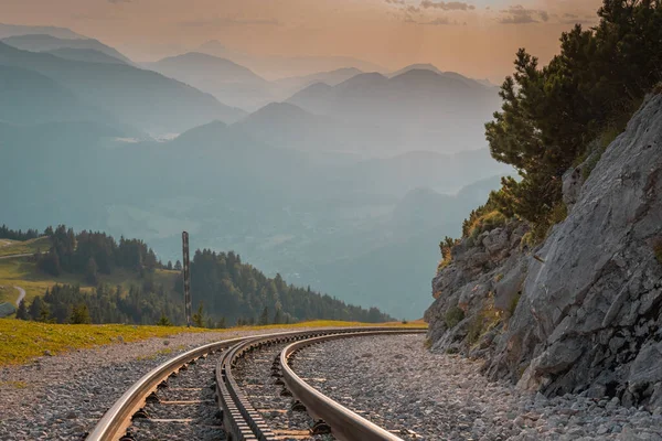 View Tracks Schafberg Mountain Railway Looking Mondsee Other Lakes Upper — Stock Photo, Image