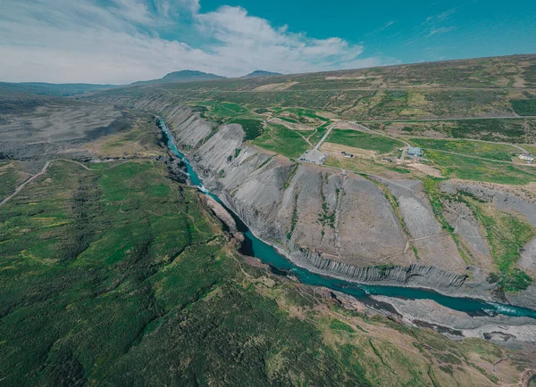 Εναέρια Drone Πανόραμα Του Studlagil Φαράγγι Στην Ισλανδία Γραφική Κοιλάδα — Φωτογραφία Αρχείου