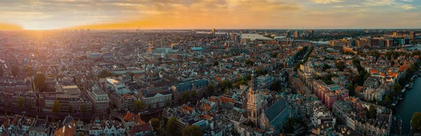 Beautiful Evening Panorama Amstedam City Looking West Beautiful Sunset Sun — Stock Photo, Image