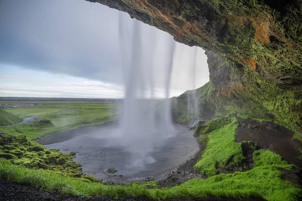 Beautiful View Seljalandsfoss Iceland Summer Morning View Water Curtain Waterfall — Stock Photo, Image