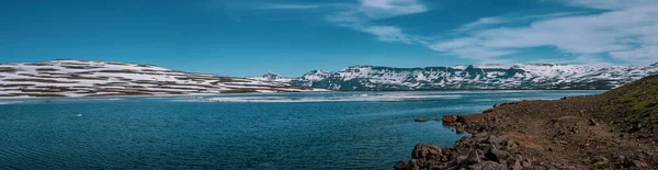 Panoráma Béka Kilátás Heidharvatn Kelet Iceland Gleccser Néhány Blokk Jég — Stock Fotó