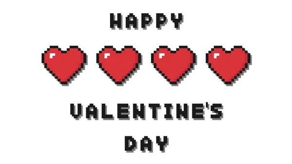 Happy Valentine Day Greeting Card Banner Poster Bit Style Pixel — Stock Photo, Image