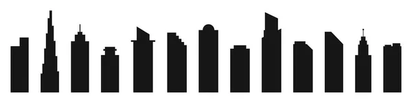 現代都市の高層ビルのシルエットのセット 平型ベクトルイラスト — ストック写真