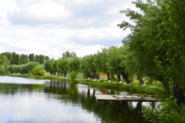 Sudaki bulutların yansıması, ilkbaharda doğa