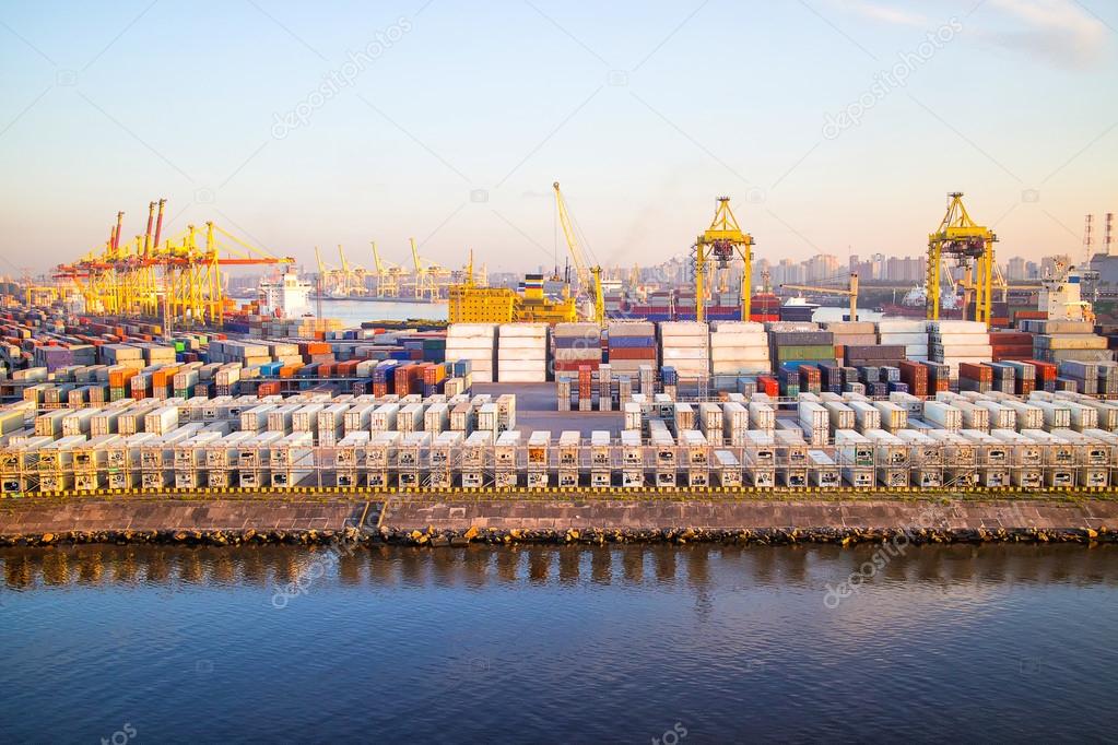 Cargoes in sea port. Container Terminal. Port Sant-Petersburg 