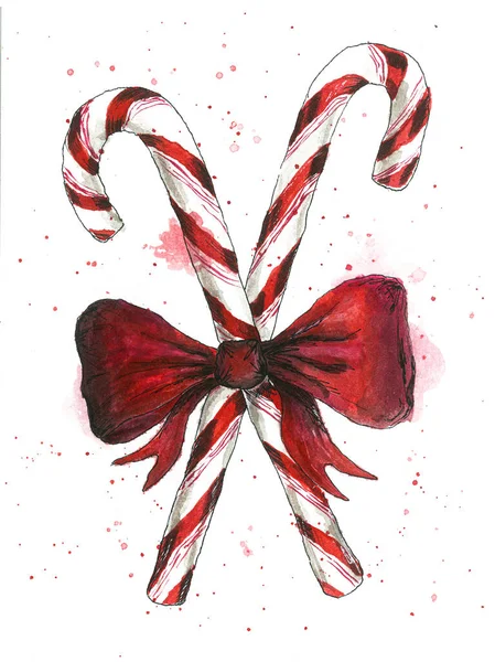 クリスマスの杖の水彩イラスト — ストック写真