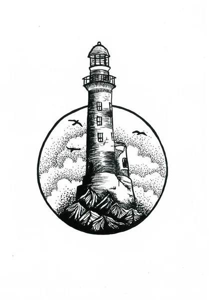 Lighthouse Graphic Illustration Sketch — Stock Photo, Image