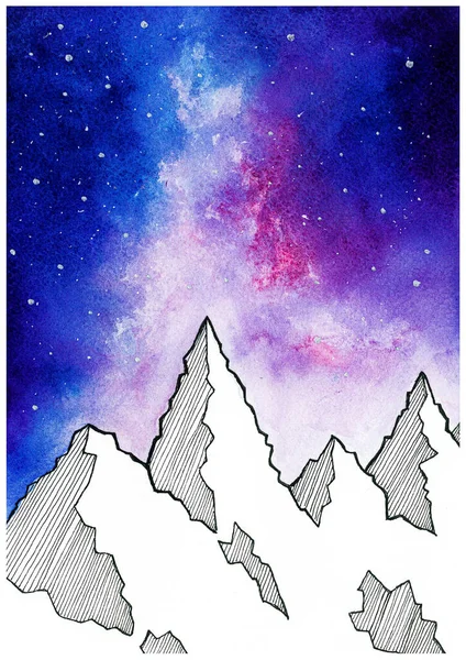 mountains watercolor and graphic arts illustration