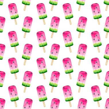 4007 Karpuz Dondurması Kusursuz Sulu Boyalı Desen İzleme Yapısı Duvar Kağıdı Yeşil