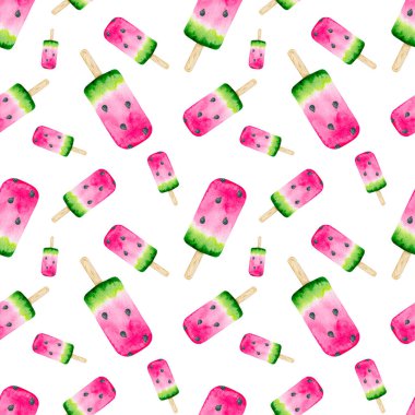 4010 Karpuz Dondurması Kusursuz Sulu Boyalı Desen Çekici Tasarım Duvar Kağıdı Yeşil Pembe