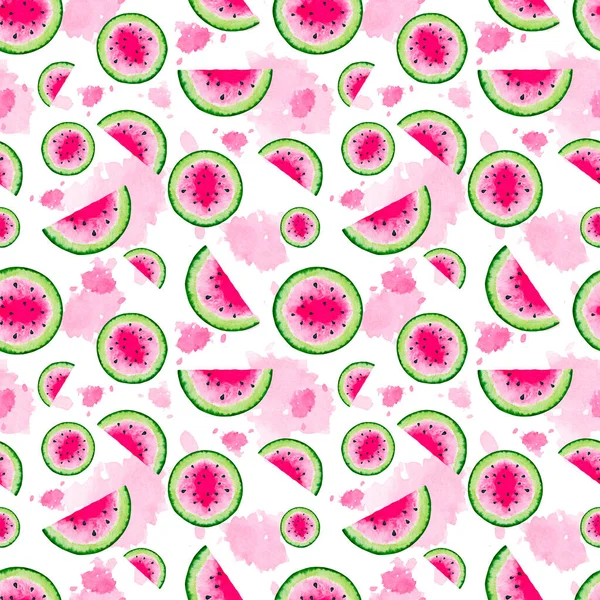 4020 Vattenmelon Skiva Splash Sömlös Akvarell Mönster Design Tracery Textur — Stockfoto