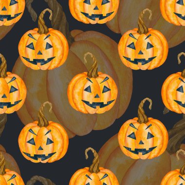 6016 Cadılar Bayramı Balkabağı suluboya kusursuz desen