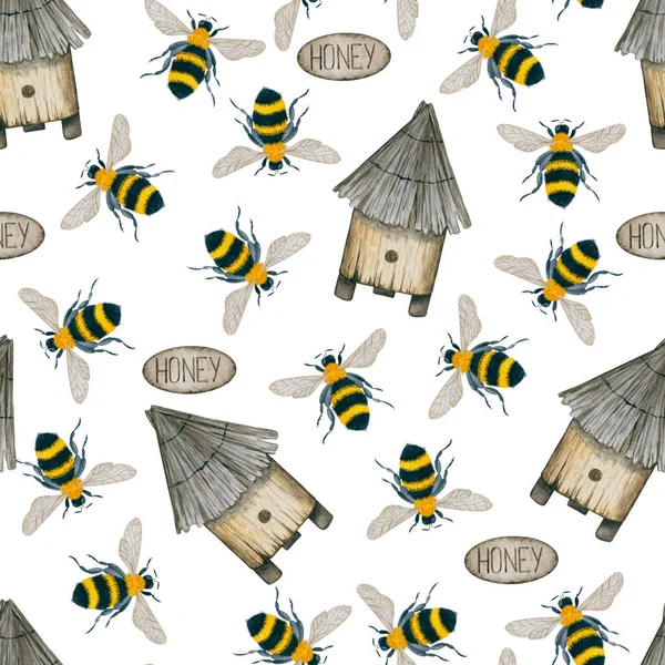 6008 Včely Divoký Včelí Akvarel Hladký Vzor — Stock fotografie