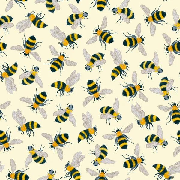 6009 Abeilles Mignonnes Motif Sans Couture Aquarelle — Photo