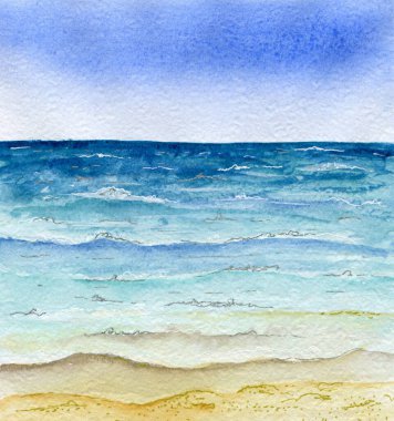 7005 Watercolor Sahili ve deniz dalgaları soyut arkaplan