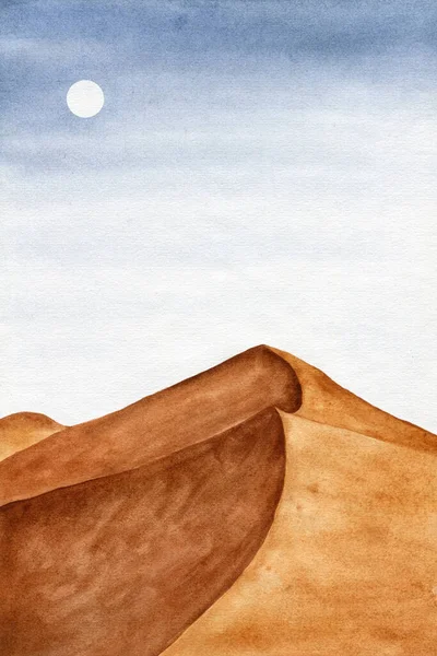 7003 Aquarel Met Hand Getrokken Woestijn Zand Duin Landschap — Stockfoto