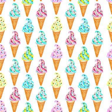 8014 Waffle külahlı yumuşak dondurma suluboya desensiz