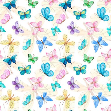 8029 Kusursuz Renksiz Suluboya Kelebek arkaplan deseni
