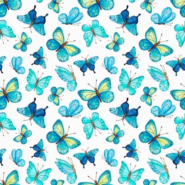 8027 Watercolor Blue Butterfly Pattern Delicate Texture — Stock Photo, Image