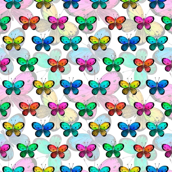 8030 Bezešvé Ručně Kreslené Akvarel Motýl Vzor — Stock fotografie