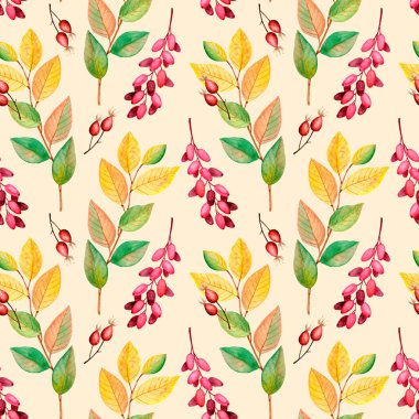 8039 Yeşillik bağbozumu modeli. Kır gülü kalça ve böğürtlen elementleri suluboya desensiz bohem.