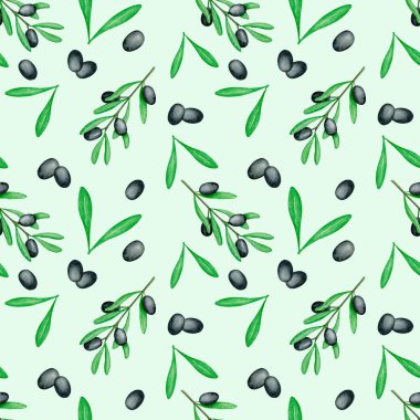 8062 siyah zeytin dalı kumaşı. Suluboya Botanik kusursuz desen. 