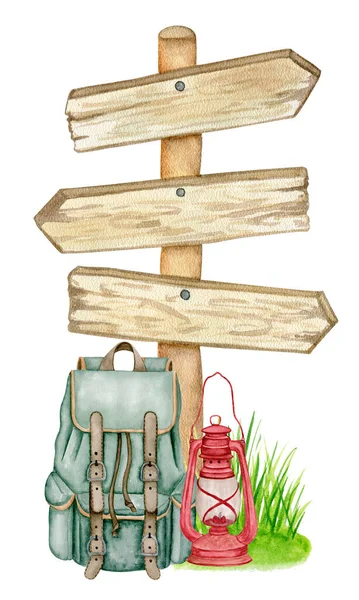 8090 Akvarel Ručně Kreslené Turistické Ilustrace Dřevěné Silniční Zpěv Tráva — Stock fotografie