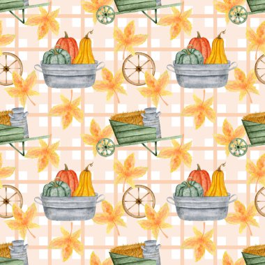 Suluboya elementlerini kusursuz bir şekilde hasat et. Sonbahar çiftlik evi ambalajlama desing.