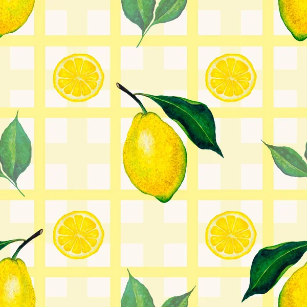 Lemon Akvarel Ručně Kreslené Bezešvé Vzor Farmhouse Summer Wrapping — Stock fotografie