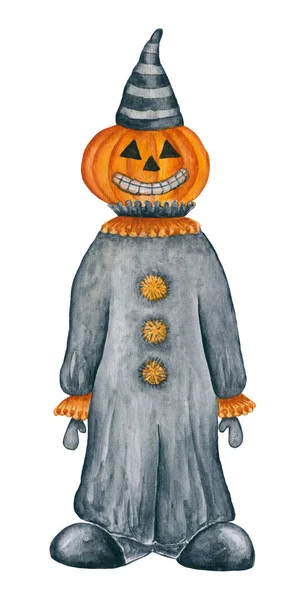 Halloween Clown Pumpkin Head Watercolor Cartoon Decoration Element — Stock Photo, Image