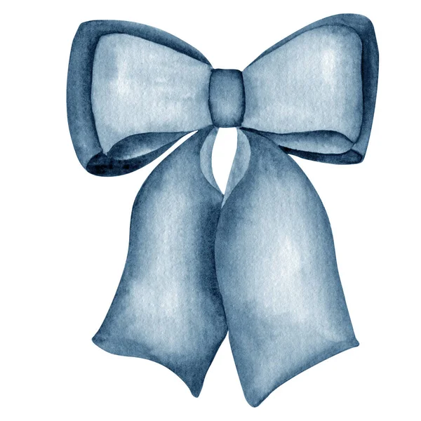 青いリボン弓 水彩クリスマスの装飾要素 女の子の髪飾り — ストック写真