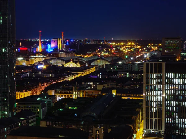Vanuit Het Raam Nachts Skyline Van Frankfurt — Stockfoto