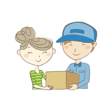 Genç kadın için bir paket teslim teslimatçı