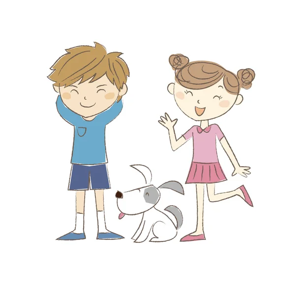 Хлопчик і дівчинка стоять з собакою — стоковий вектор