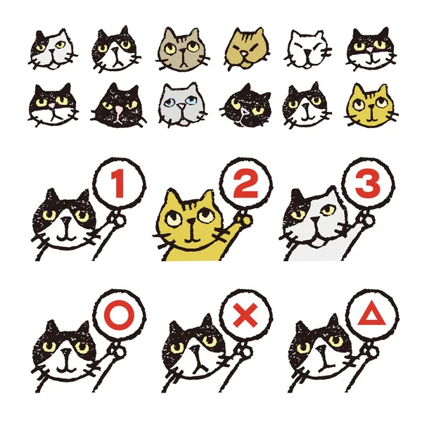 Berbagai kucing, wajah, peringkat, ilustrasi - Stok Vektor
